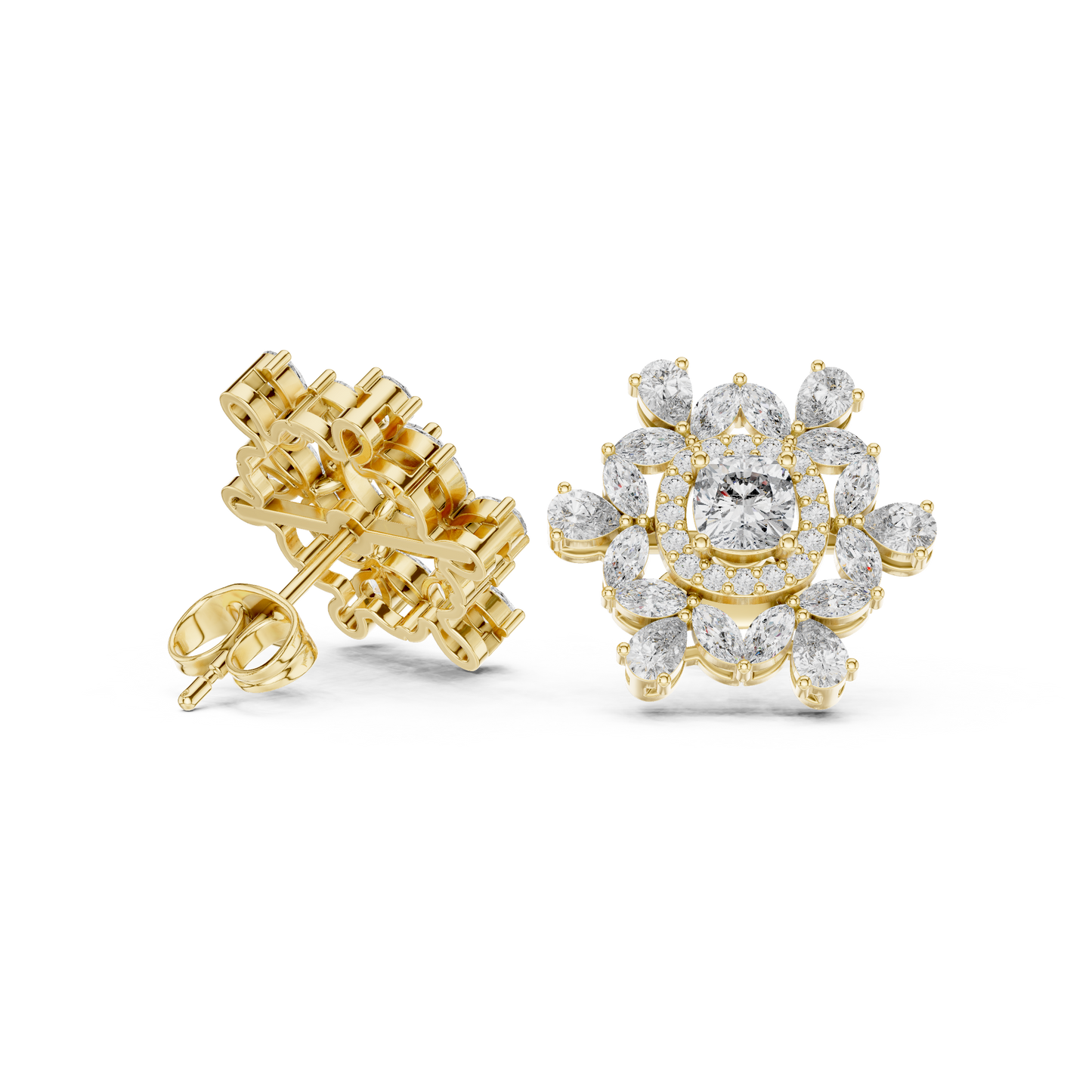 Blushing Rose Diamond Earrings | Floral Cluster Halo | Romantic Bridal Studs |  Statement Studs