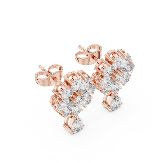 Designer Cluster Diamond Studs | Floral-Inspired Multi-Cut Stones | Pear Drop Accent | Romantic Gift for Wife