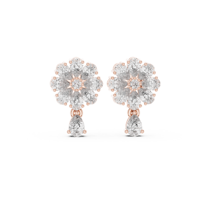 Designer Cluster Diamond Studs | Floral-Inspired Multi-Cut Stones | Pear Drop Accent | Romantic Gift for Wife