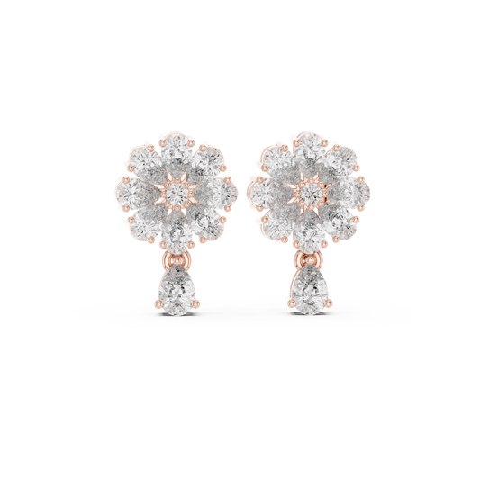 Designer Cluster Diamond Studs | Floral-Inspired Multi-Cut Stones | Pear Drop Accent | Romantic Gift for Wife