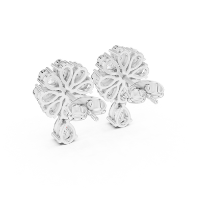 Designer Cluster Diamond Studs | Floral-Inspired Multi-Cut Stones | Pear Drop Accent | Romantic Gift for Wife