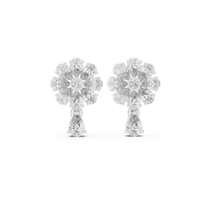 Designer Cluster Diamond Studs | Floral-Inspired Multi-Cut Stones | Pear Drop Accent | Romantic Gift for Wife
