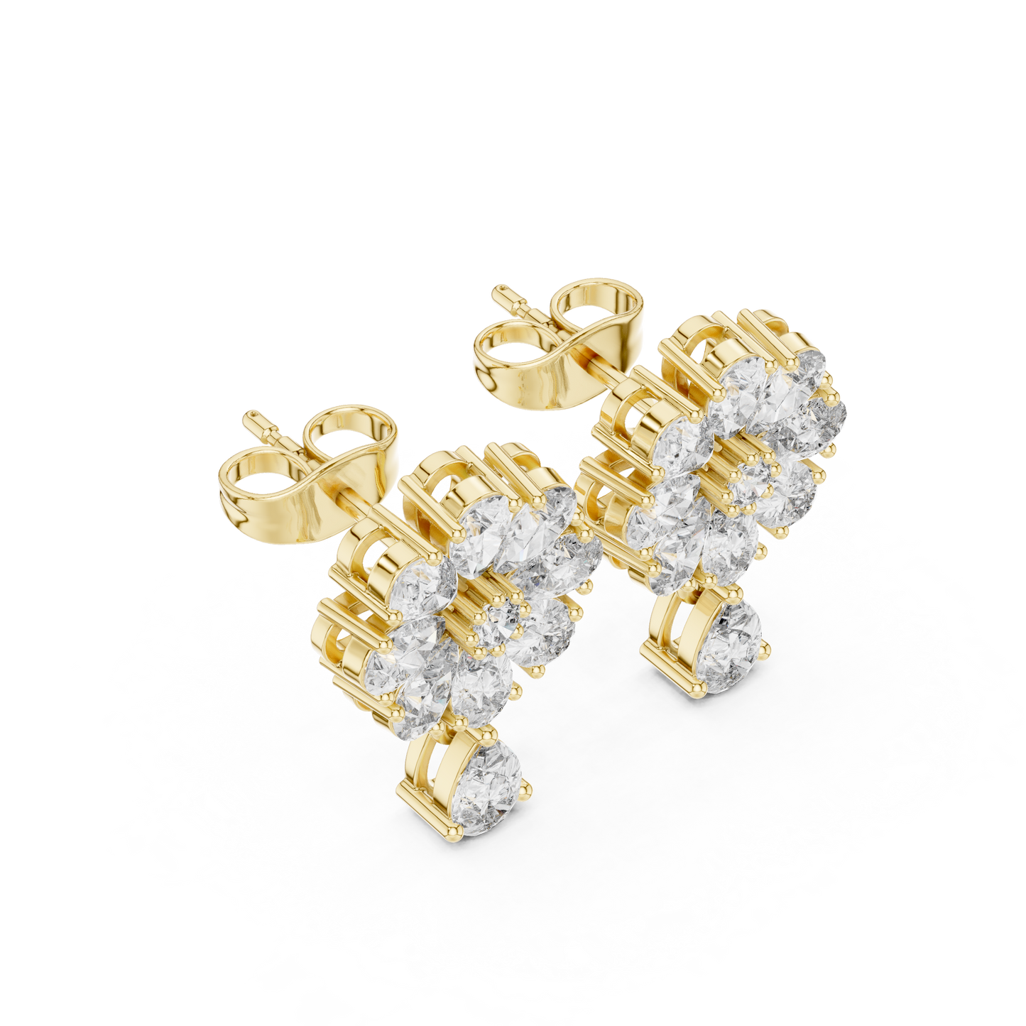 Designer Cluster Diamond Studs | Floral-Inspired Multi-Cut Stones | Pear Drop Accent | Romantic Gift for Wife