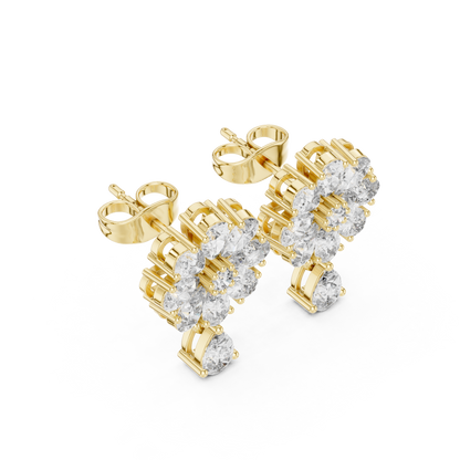 Designer Cluster Diamond Studs | Floral-Inspired Multi-Cut Stones | Pear Drop Accent | Romantic Gift for Wife