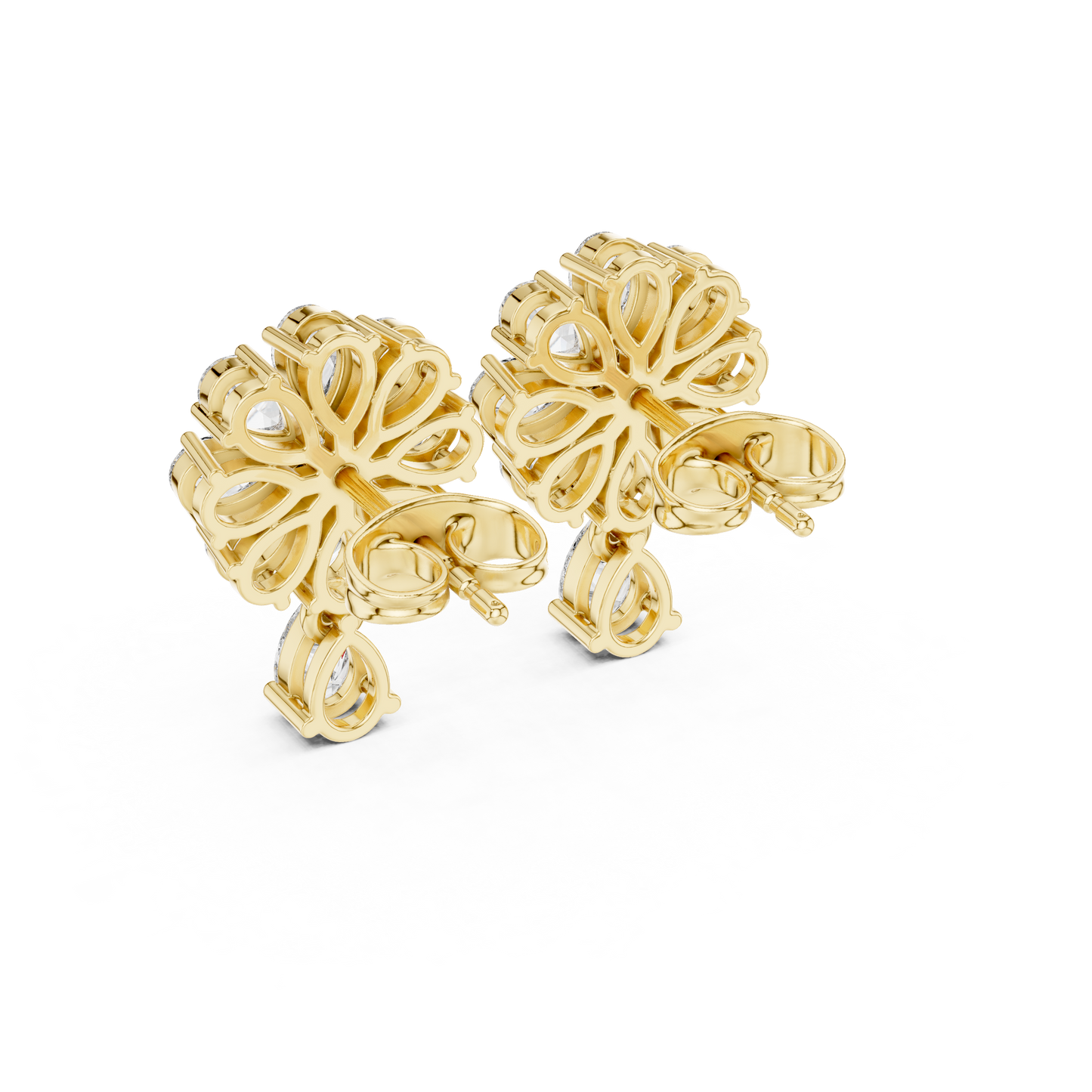 Designer Cluster Diamond Studs | Floral-Inspired Multi-Cut Stones | Pear Drop Accent | Romantic Gift for Wife