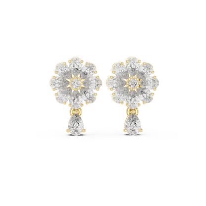Designer Cluster Diamond Studs | Floral-Inspired Multi-Cut Stones | Pear Drop Accent | Romantic Gift for Wife