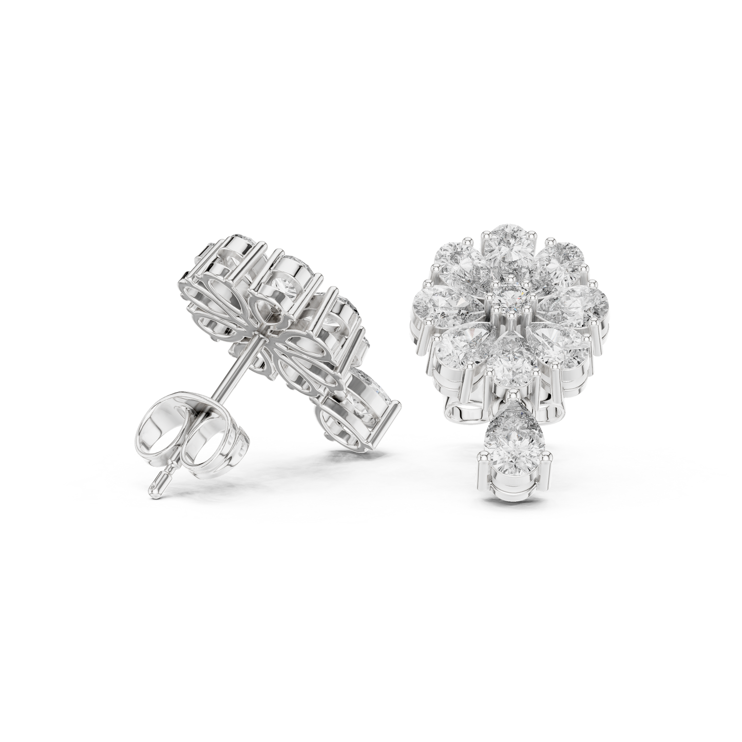 Designer Cluster Diamond Studs | Floral-Inspired Multi-Cut Stones | Pear Drop Accent | Romantic Gift for Wife