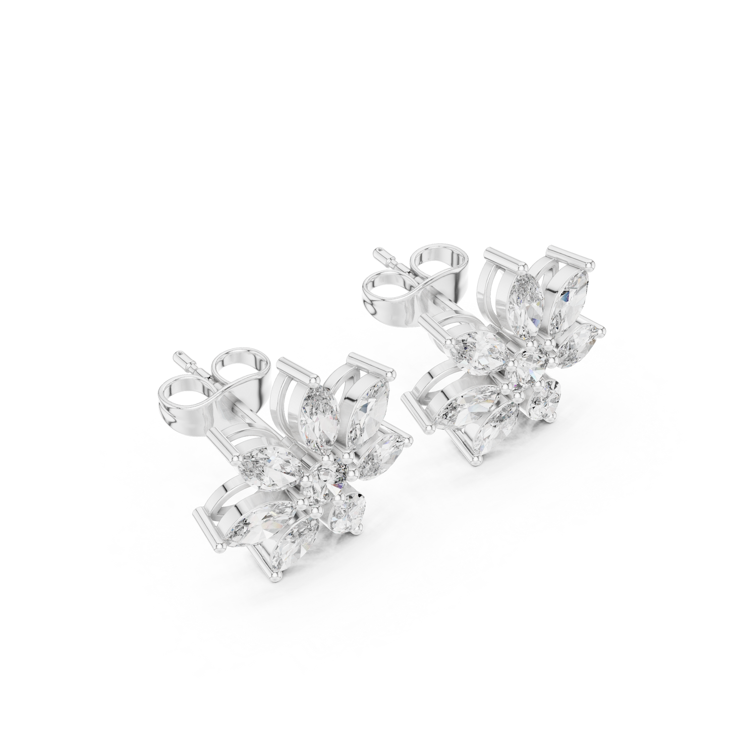 Photon Flare Diamond Petal Studs • Marquise Floral Cluster • High-Intensity Gold Sparkle