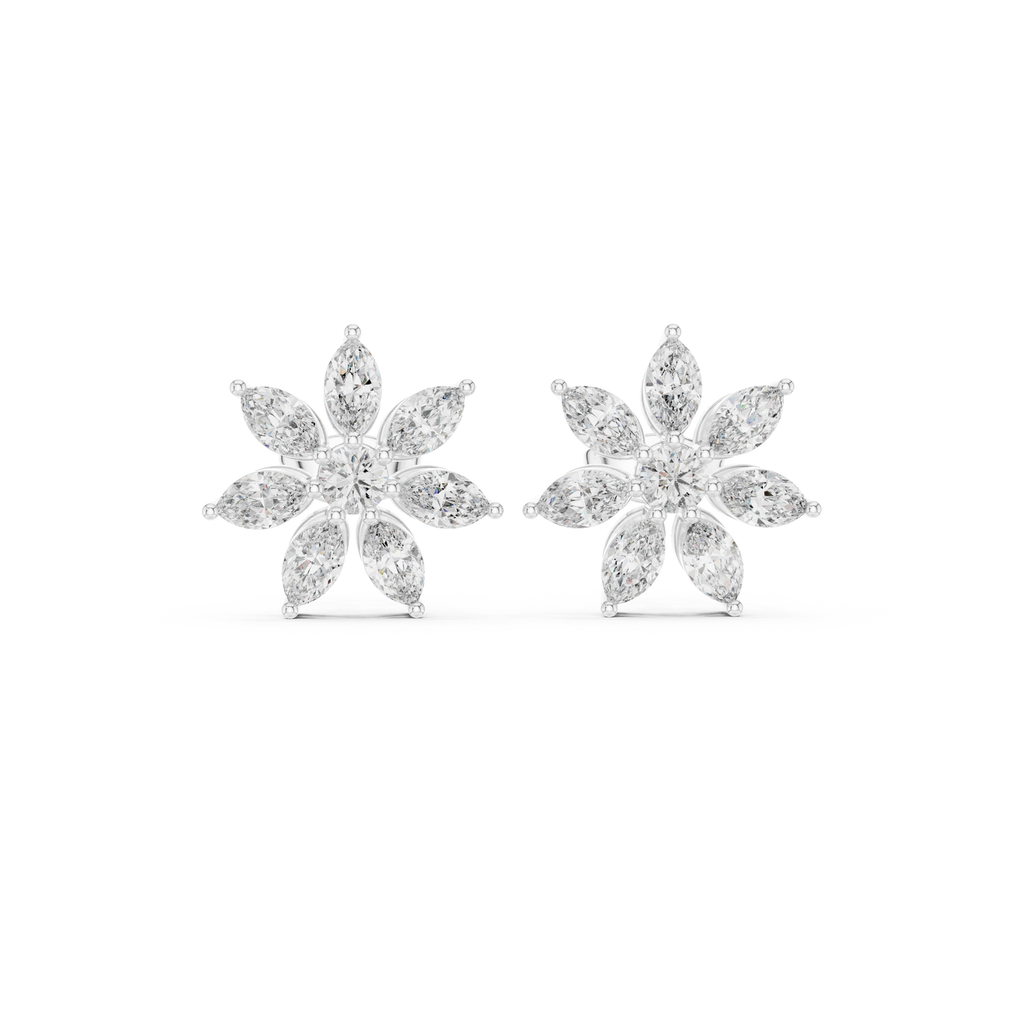 Photon Flare Diamond Petal Studs • Marquise Floral Cluster • High-Intensity Gold Sparkle