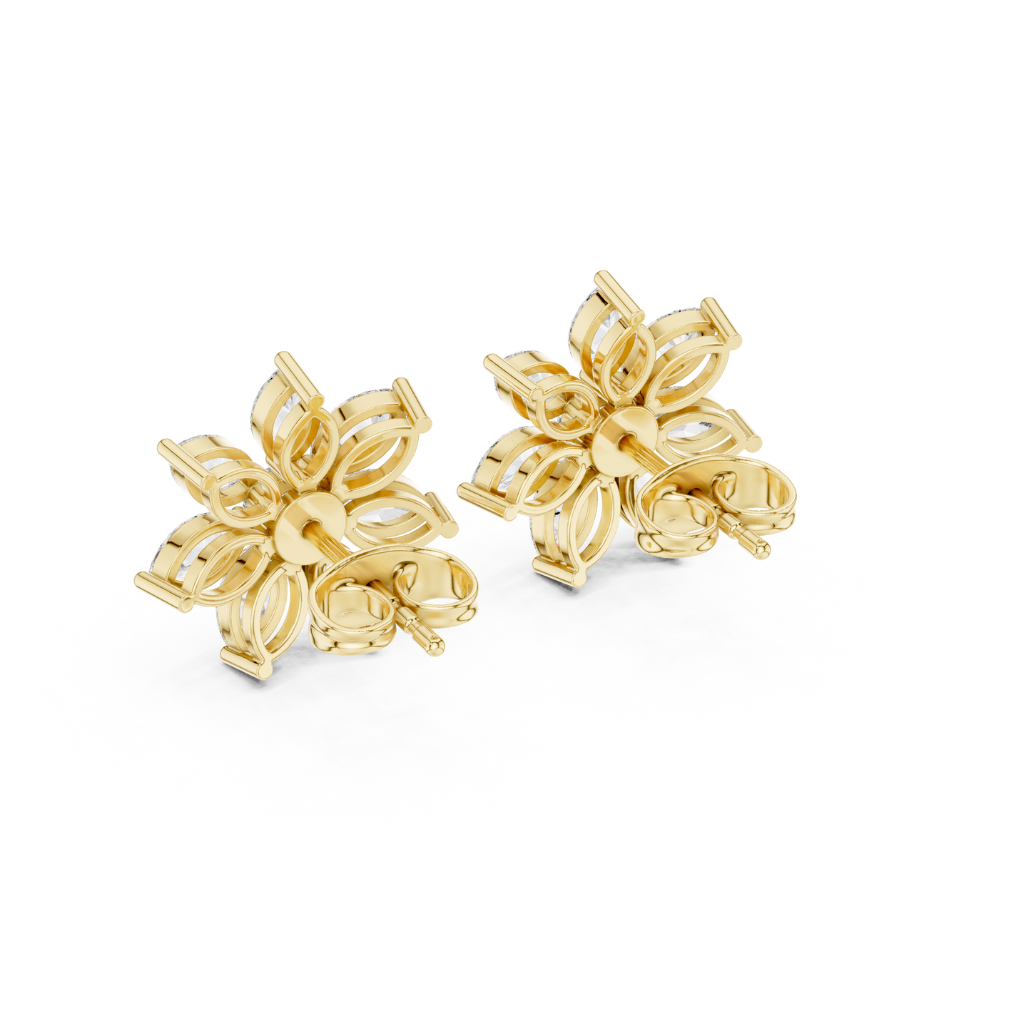 Photon Flare Diamond Petal Studs • Marquise Floral Cluster • High-Intensity Gold Sparkle