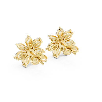 Photon Flare Diamond Petal Studs • Marquise Floral Cluster • High-Intensity Gold Sparkle