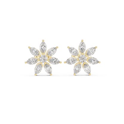 Photon Flare Diamond Petal Studs • Marquise Floral Cluster • High-Intensity Gold Sparkle