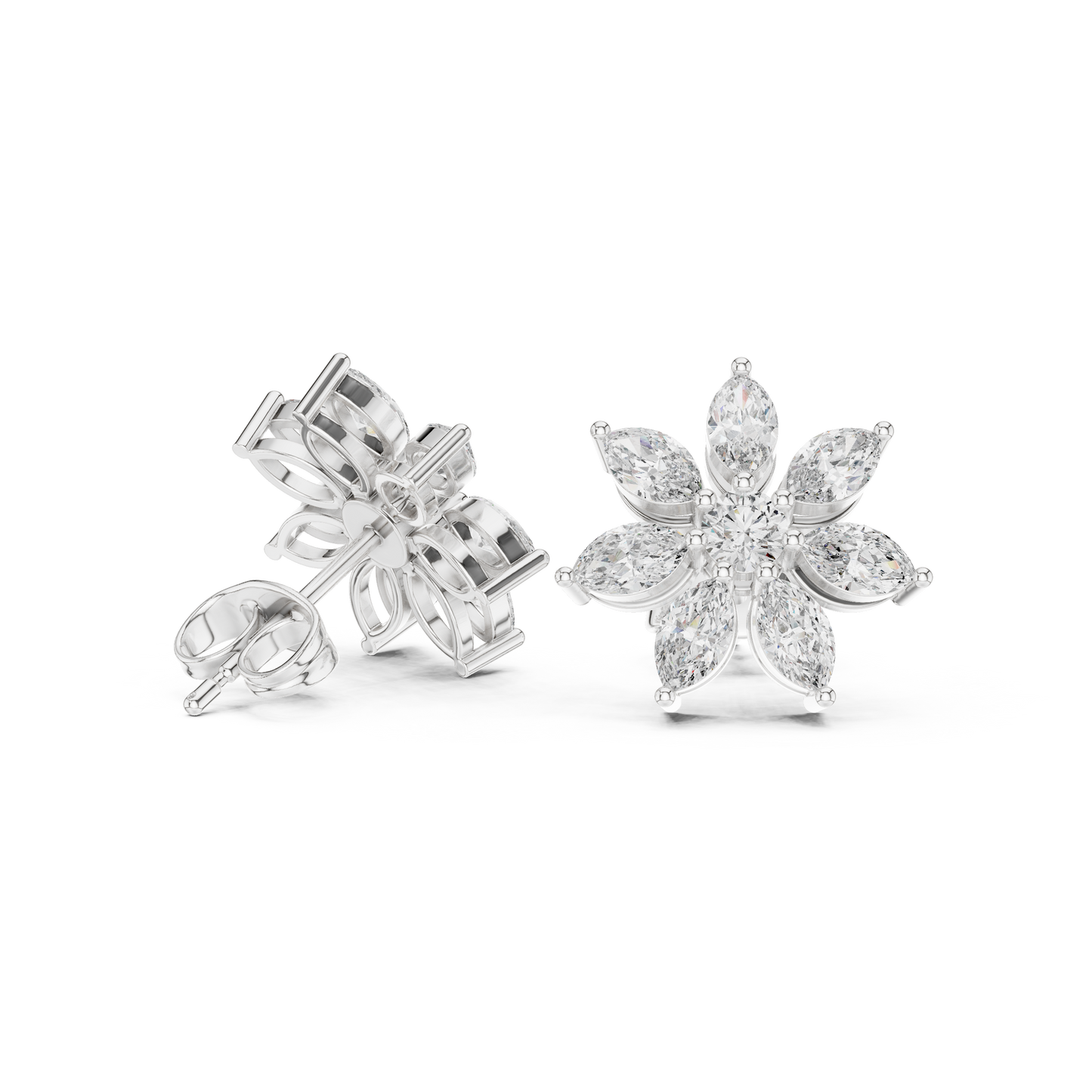 Photon Flare Diamond Petal Studs • Marquise Floral Cluster • High-Intensity Gold Sparkle