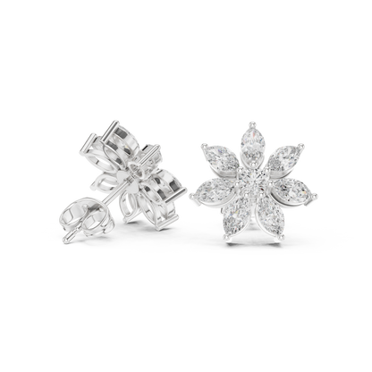 Photon Flare Diamond Petal Studs • Marquise Floral Cluster • High-Intensity Gold Sparkle