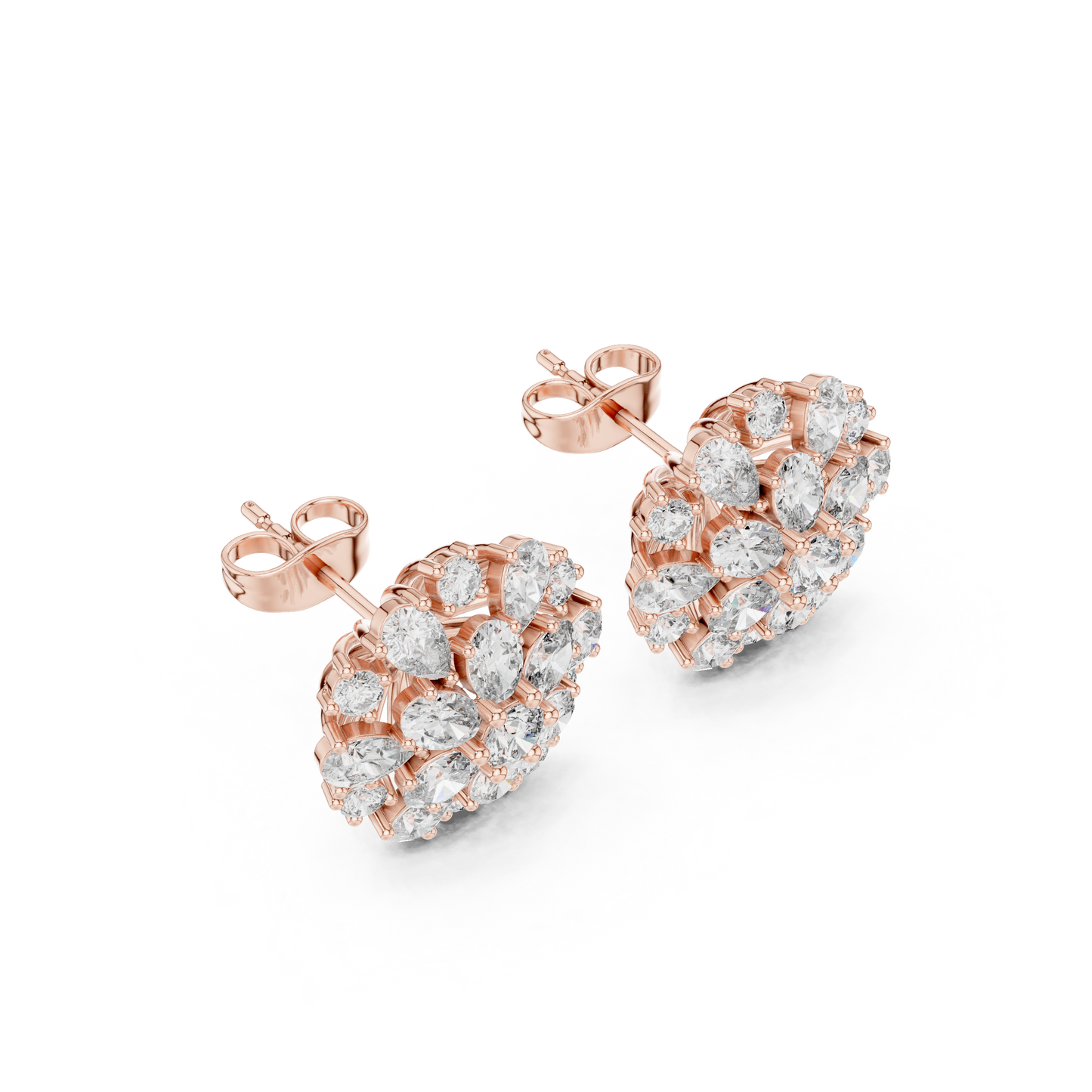 Classic Floral Diamond Stud Earrings – Pear-Shaped Cluster Sparkle, Luxury Everyday Earrings