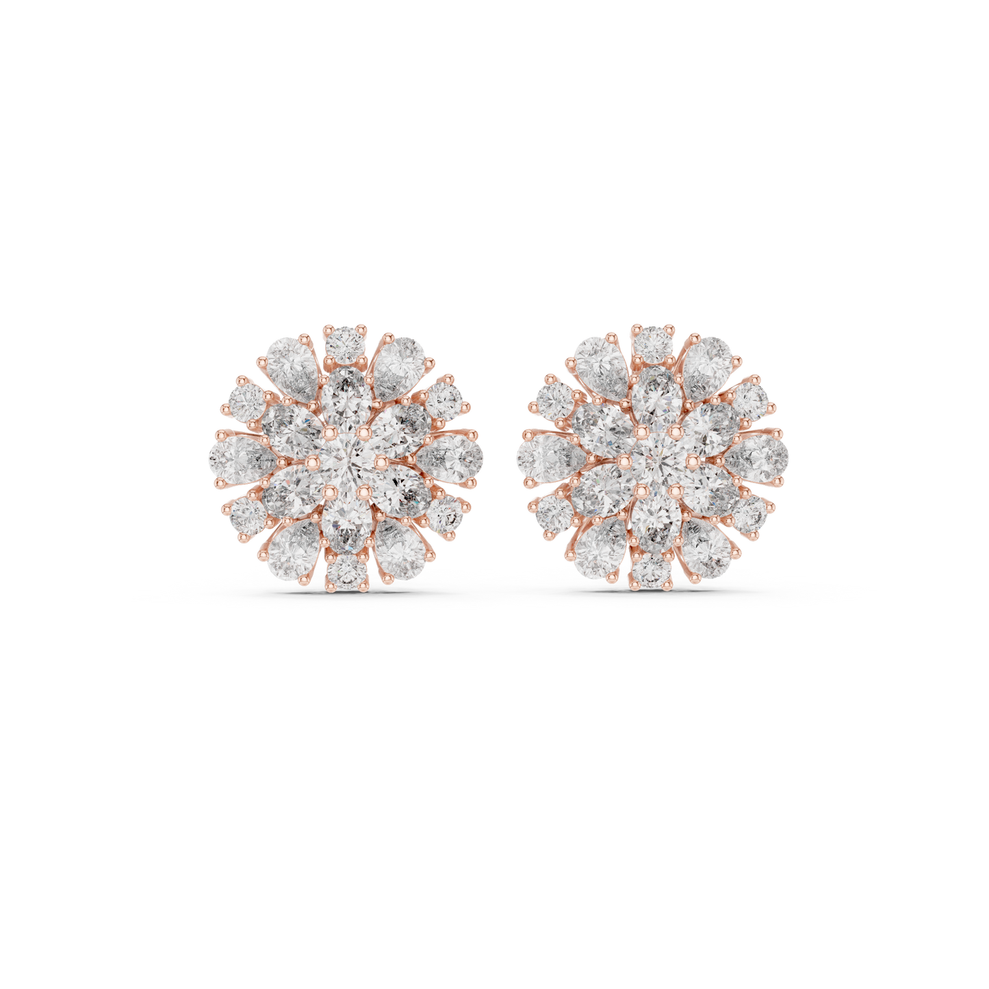 Classic Floral Diamond Stud Earrings – Pear-Shaped Cluster Sparkle, Luxury Everyday Earrings