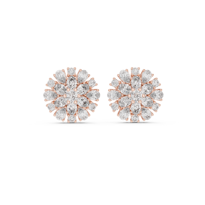 Classic Floral Diamond Stud Earrings – Pear-Shaped Cluster Sparkle, Luxury Everyday Earrings