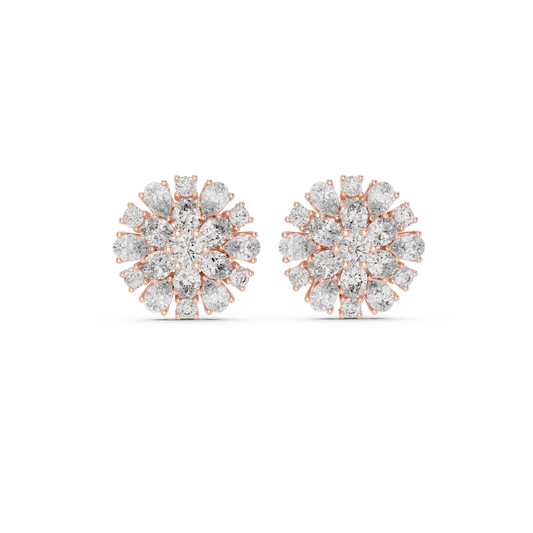 Classic Floral Diamond Stud Earrings – Pear-Shaped Cluster Sparkle, Luxury Everyday Earrings