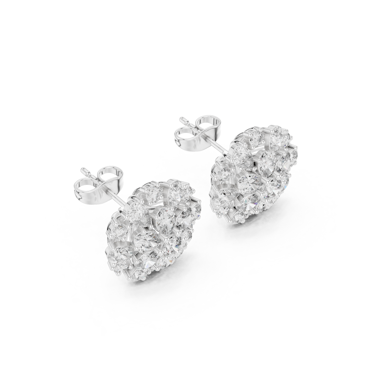 Classic Floral Diamond Stud Earrings – Pear-Shaped Cluster Sparkle, Luxury Everyday Earrings