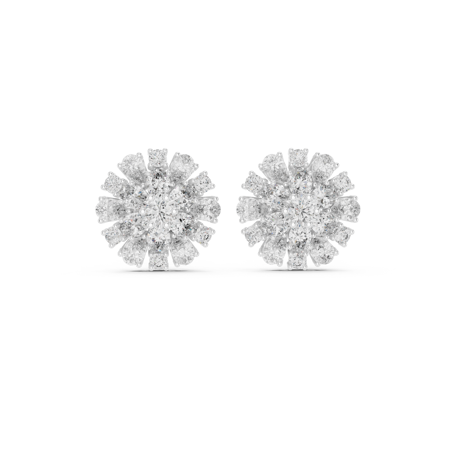 Classic Floral Diamond Stud Earrings – Pear-Shaped Cluster Sparkle, Luxury Everyday Earrings