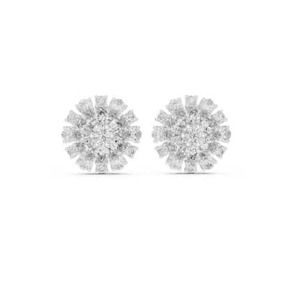 Classic Floral Diamond Stud Earrings – Pear-Shaped Cluster Sparkle, Luxury Everyday Earrings