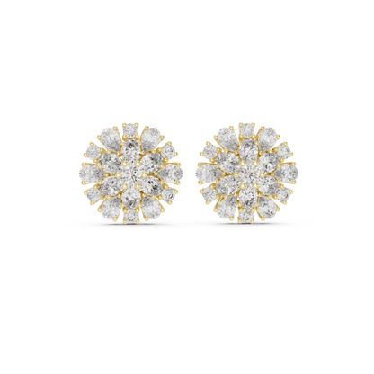 Classic Floral Diamond Stud Earrings – Pear-Shaped Cluster Sparkle, Luxury Everyday Earrings