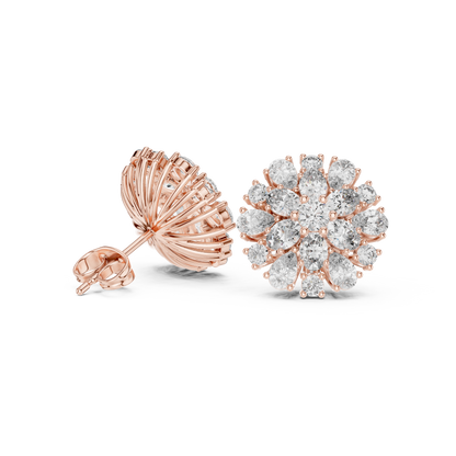 Classic Floral Diamond Stud Earrings – Pear-Shaped Cluster Sparkle, Luxury Everyday Earrings