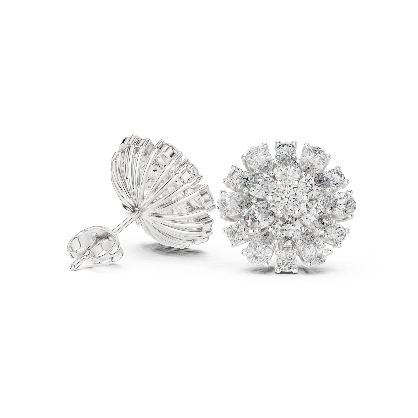 Classic Floral Diamond Stud Earrings – Pear-Shaped Cluster Sparkle, Luxury Everyday Earrings