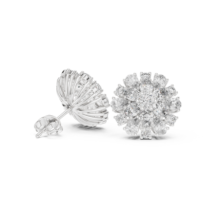 Classic Floral Diamond Stud Earrings – Pear-Shaped Cluster Sparkle, Luxury Everyday Earrings