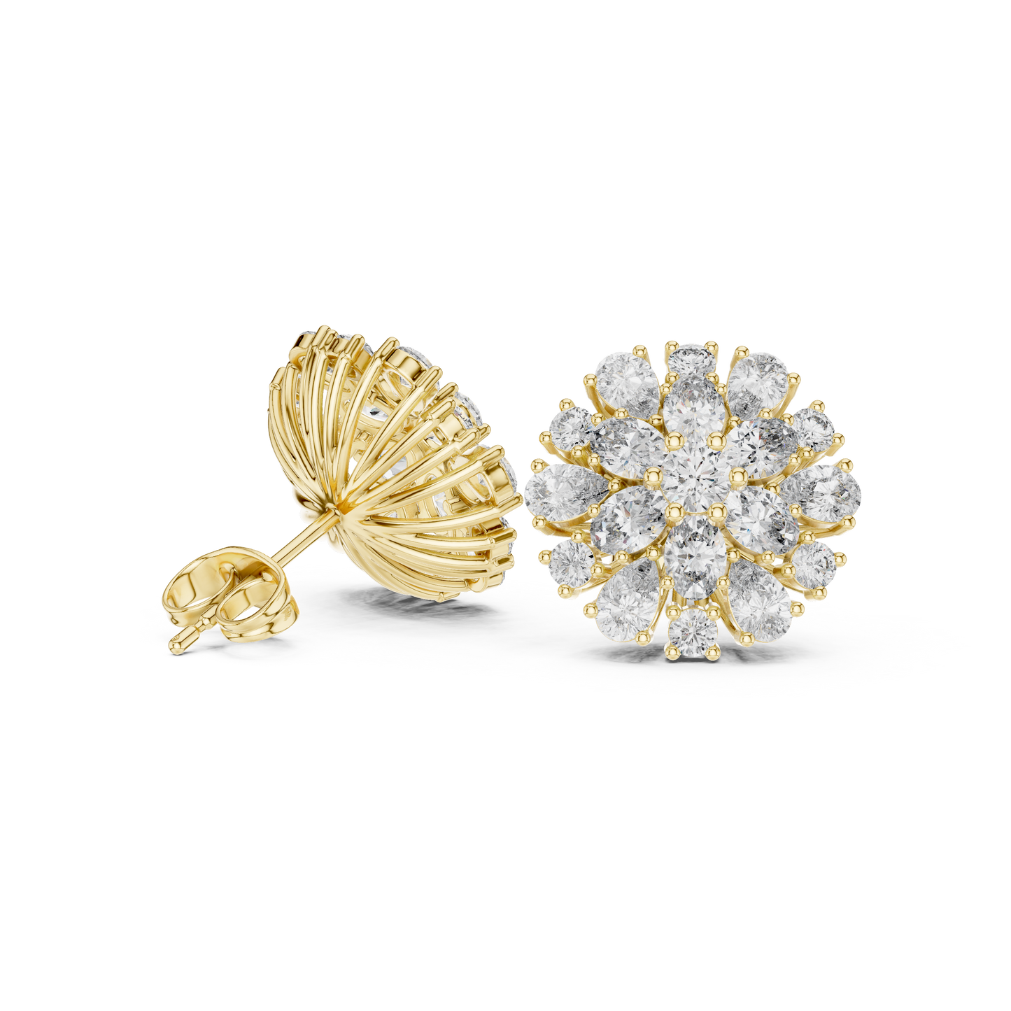 Classic Floral Diamond Stud Earrings – Pear-Shaped Cluster Sparkle, Luxury Everyday Earrings