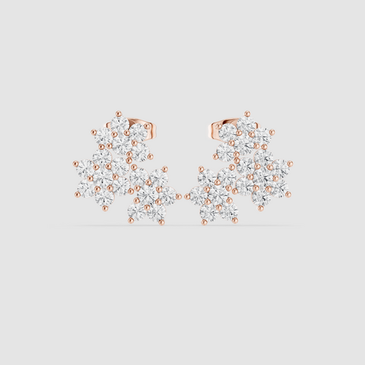 Multi Stone Diamond Stud Earrings | Designer Wedding Jewelry | Bridal Diamond Stud Earrings | Premium Cluster Design in Solid Gold