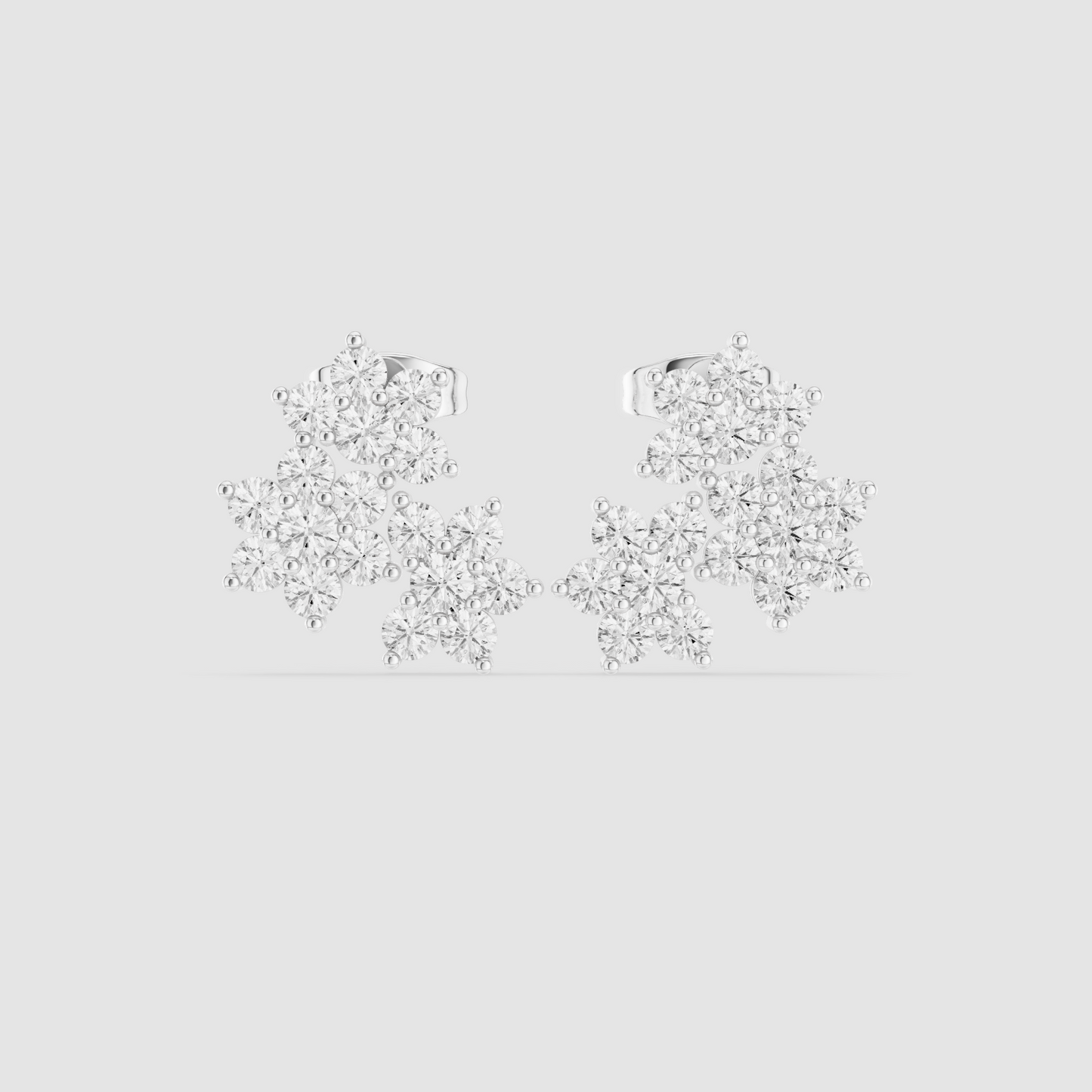 Multi Stone Diamond Stud Earrings | Designer Wedding Jewelry | Bridal Diamond Stud Earrings | Premium Cluster Design in 925 Sterling Silver