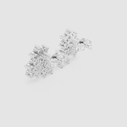 Multi Stone Diamond Stud Earrings | Designer Wedding Jewelry | Bridal Diamond Stud Earrings | Premium Cluster Design in 925 Sterling Silver