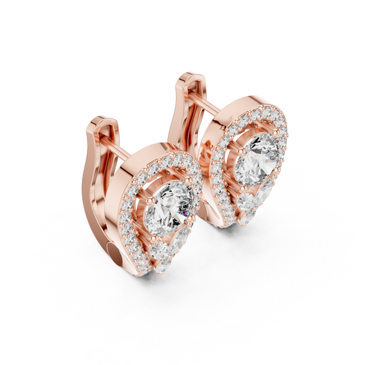 Goddess Teardrop Diamond Earrings | Halo Lab Stone  Studs | Elegant Gold Earrings