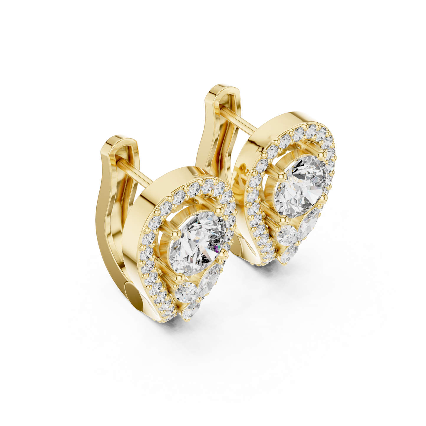 Goddess Teardrop Diamond Earrings | Halo Lab Stone  Studs | Elegant Gold Earrings