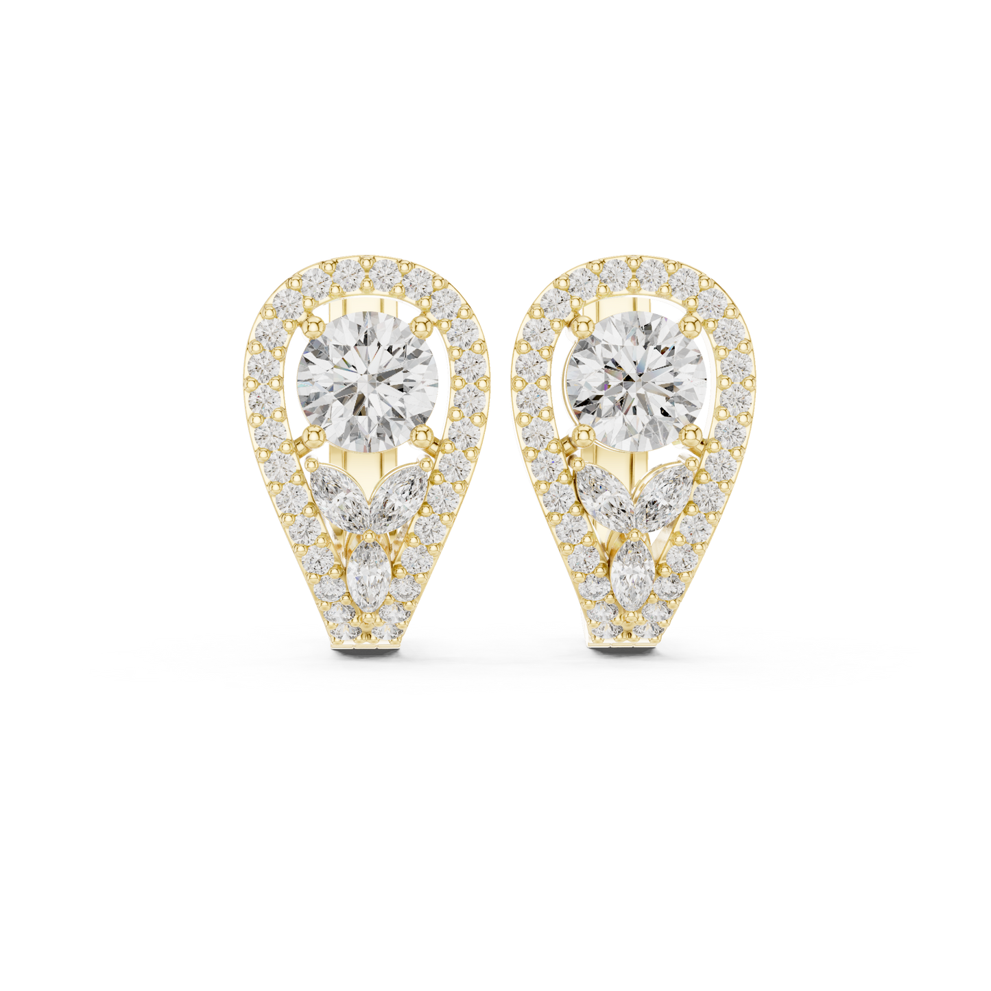 Goddess Teardrop Diamond Earrings | Halo Lab Stone  Studs | Elegant Gold Earrings