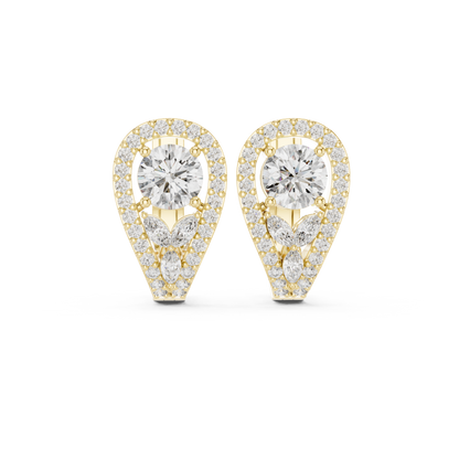Goddess Teardrop Diamond Earrings | Halo Lab Stone  Studs | Elegant Gold Earrings