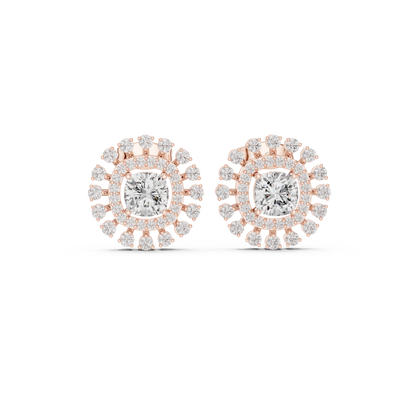 Sunburst Halo Diamond Stud Earrings • Dainty Sparkle Cushion-Halo Earrings • Gold Anniversary Gift for Her