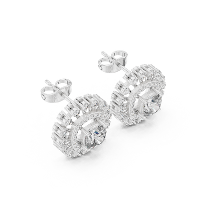 Sunburst Halo Diamond Stud Earrings • Dainty Sparkle Cushion-Halo Earrings • Gold Anniversary Gift for Her