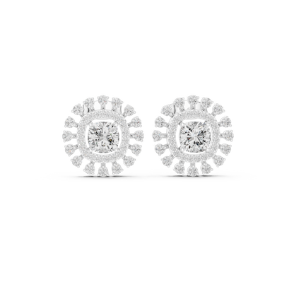 Sunburst Halo Diamond Stud Earrings • Dainty Sparkle Cushion-Halo Earrings • Gold Anniversary Gift for Her