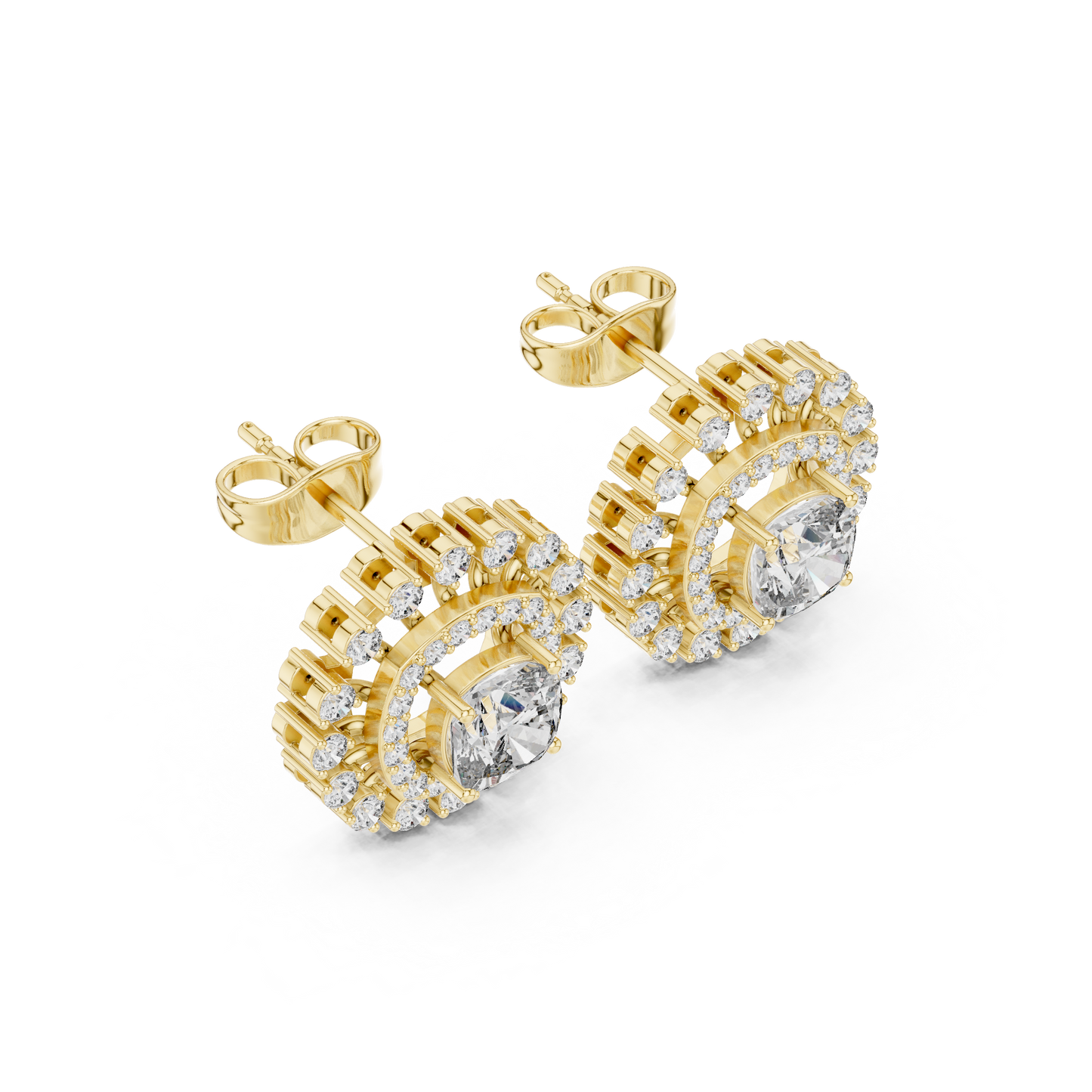 Sunburst Halo Diamond Stud Earrings • Dainty Sparkle Cushion-Halo Earrings • Gold Anniversary Gift for Her