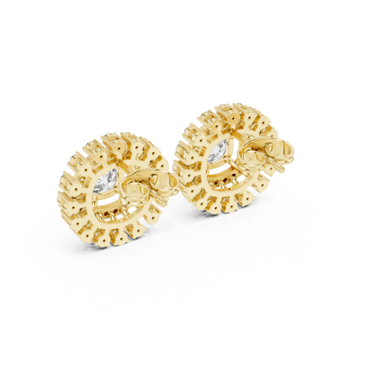 Sunburst Halo Diamond Stud Earrings • Dainty Sparkle Cushion-Halo Earrings • Gold Anniversary Gift for Her