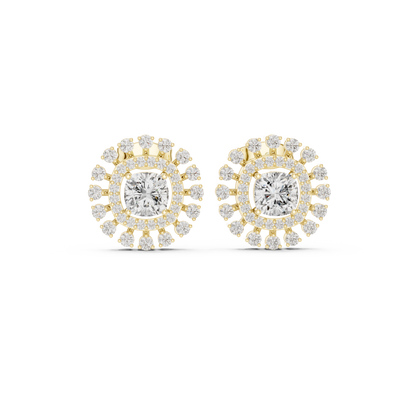 Sunburst Halo Diamond Stud Earrings • Dainty Sparkle Cushion-Halo Earrings • Gold Anniversary Gift for Her