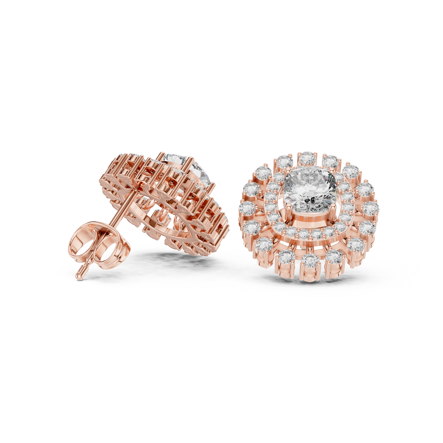 Sunburst Halo Diamond Stud Earrings • Dainty Sparkle Cushion-Halo Earrings • Gold Anniversary Gift for Her