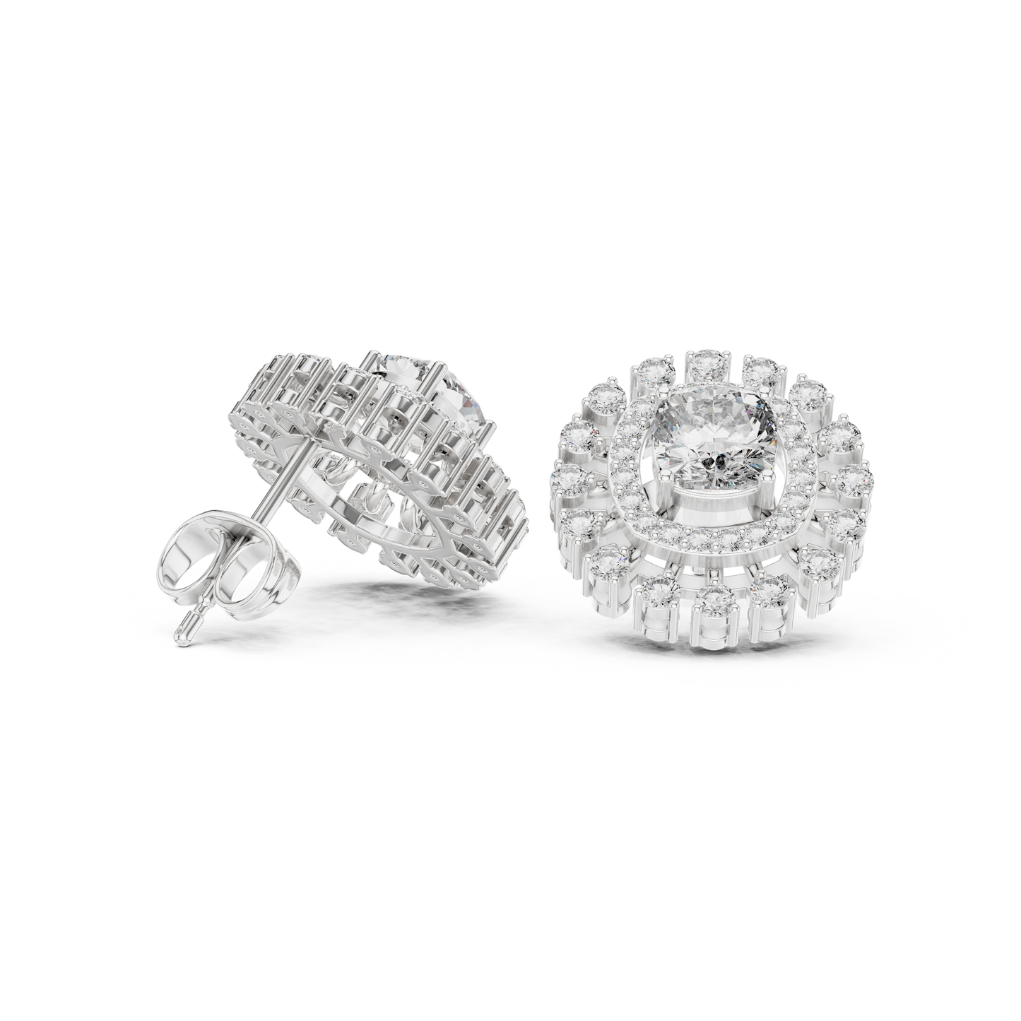 Sunburst Halo Diamond Stud Earrings • Dainty Sparkle Cushion-Halo Earrings • Gold Anniversary Gift for Her