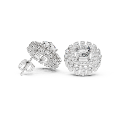 Sunburst Halo Diamond Stud Earrings • Dainty Sparkle Cushion-Halo Earrings • Gold Anniversary Gift for Her