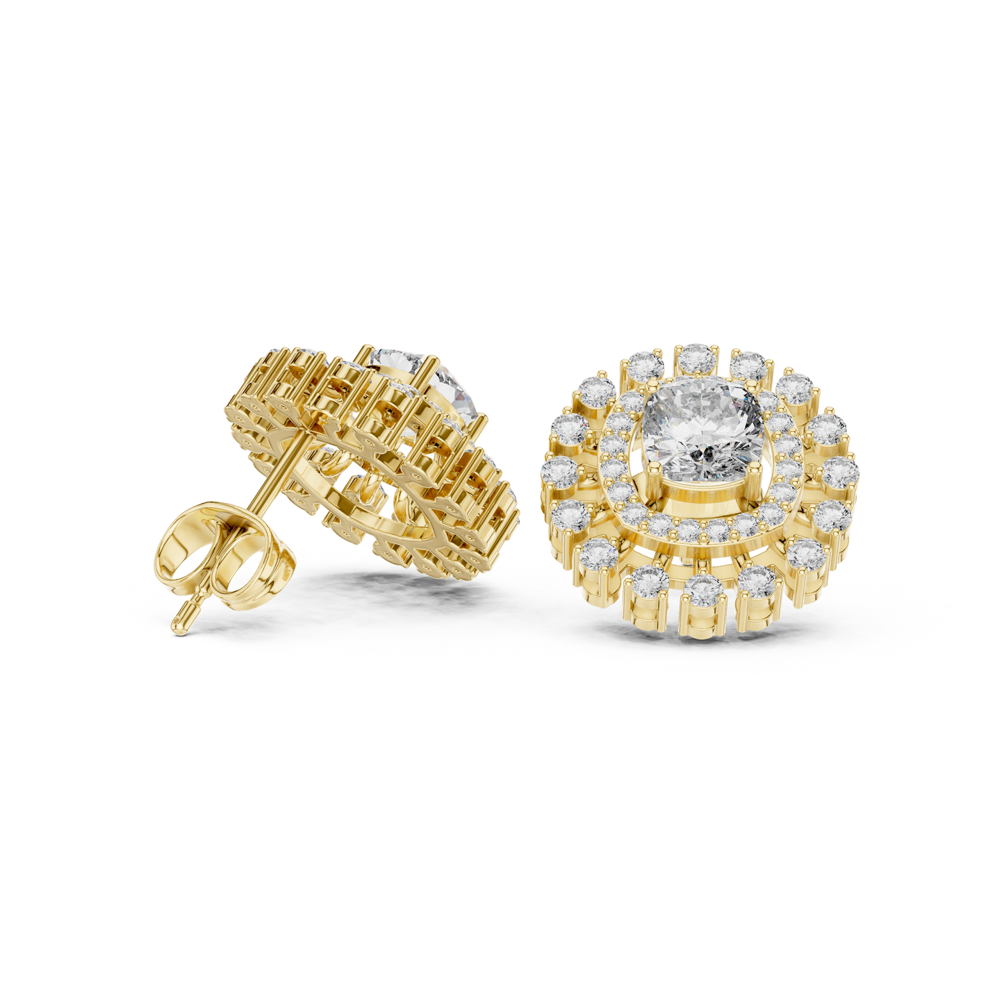 Sunburst Halo Diamond Stud Earrings • Dainty Sparkle Cushion-Halo Earrings • Gold Anniversary Gift for Her