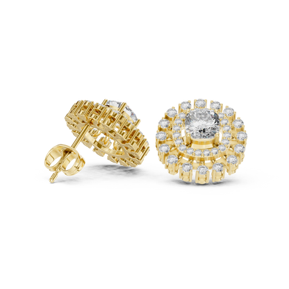 Sunburst Halo Diamond Stud Earrings • Dainty Sparkle Cushion-Halo Earrings • Gold Anniversary Gift for Her