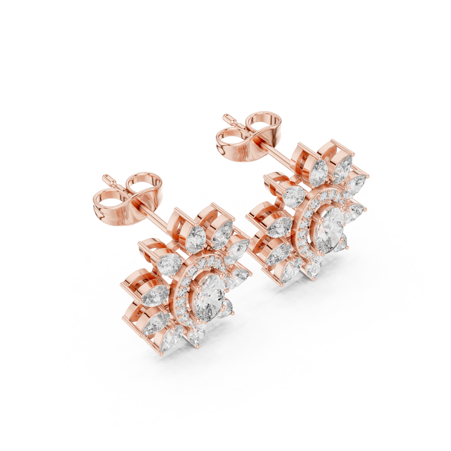 Sovereign Oval Halo Earrings • Marquise Sun-Crown Studs • Opulent Gold Diamond Look • Elegant Occasion Jewelry