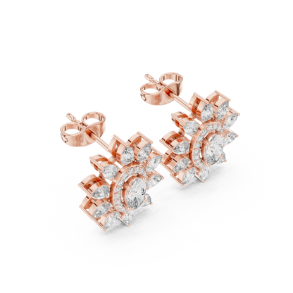 Sovereign Oval Halo Earrings • Marquise Sun-Crown Studs • Opulent Gold Diamond Look • Elegant Occasion Jewelry